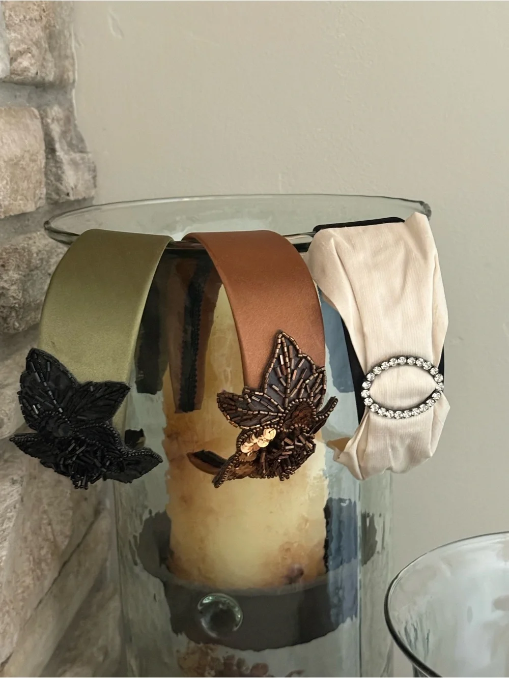 Decorative Accent Headbands - Brown/gold, green, black/ivory